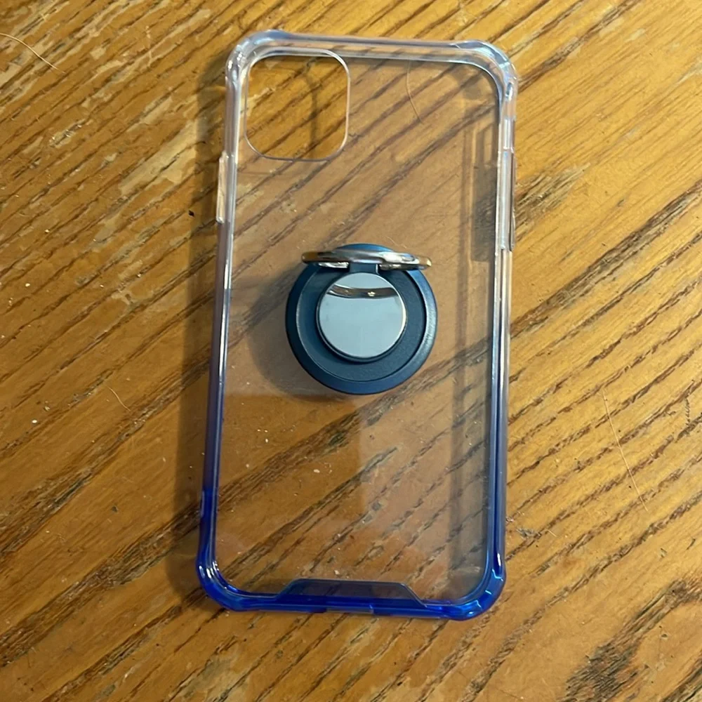 New iPhone 11 clear blue/white phone case with phone ring